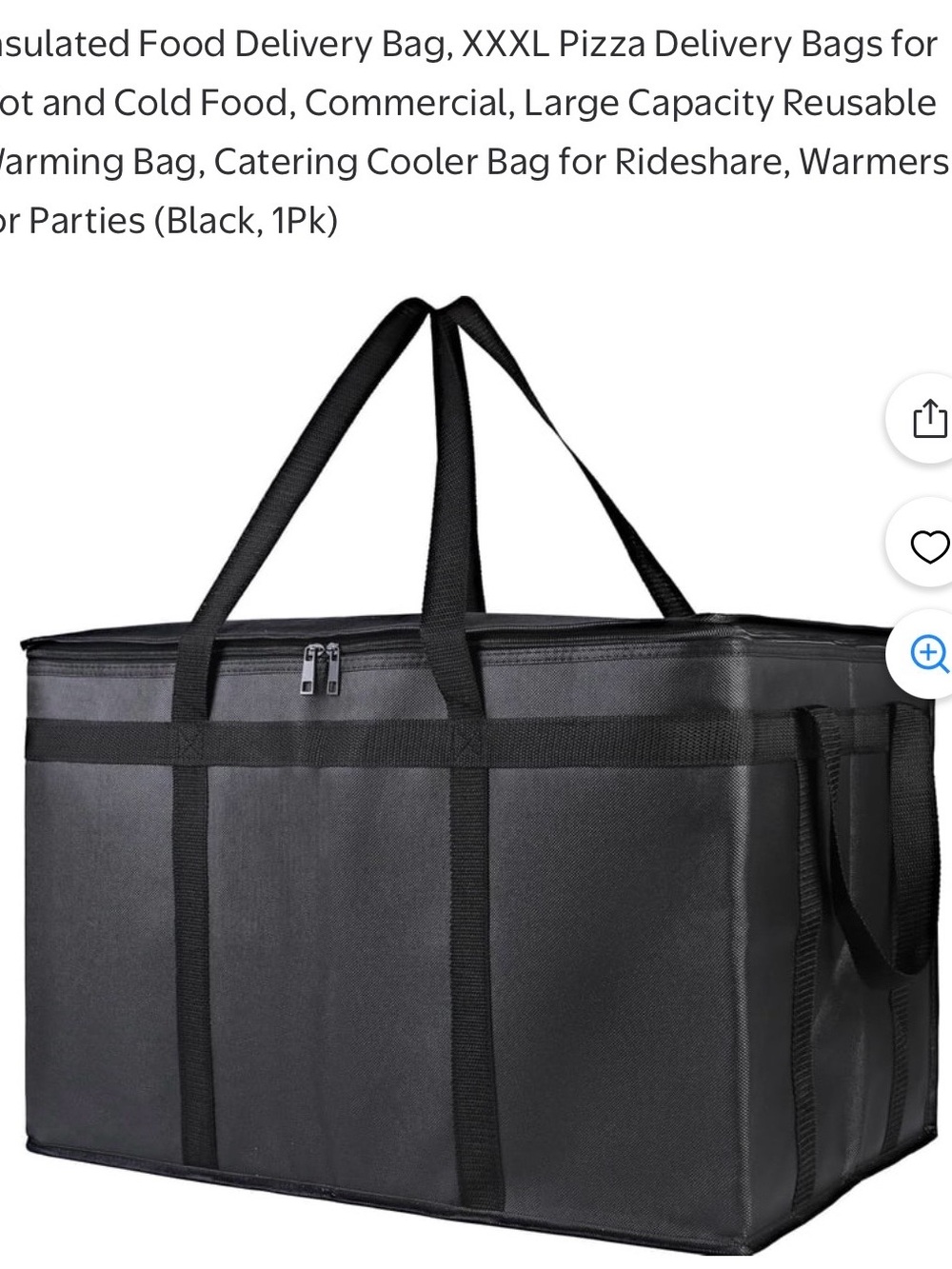 Large Insulated Food Delivery Bag - Black